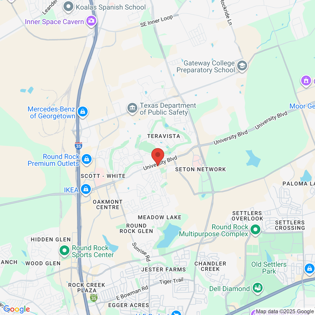 Google map image of our location in 4010 Sandy Brook Dr Round Rock, TX